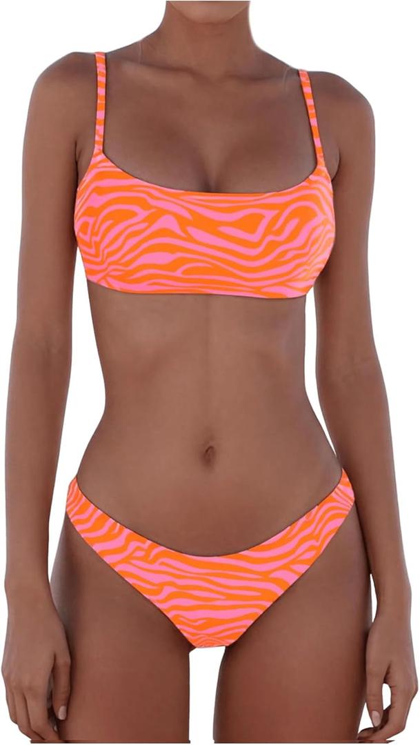 SweatyRocks Women's Leopard Print Bikini Set High Cut Low Rise 2 Piece Swimsuit Swimwear, Medium