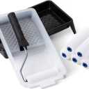 Bates- 4 Inch Foam Paint Roller Set, 8 pcs, Small Paint Roller Kit, 1x Black Plastic Paint Tray, 1x Tray Liner, 1x Roller Frame & 5X Foam Covers