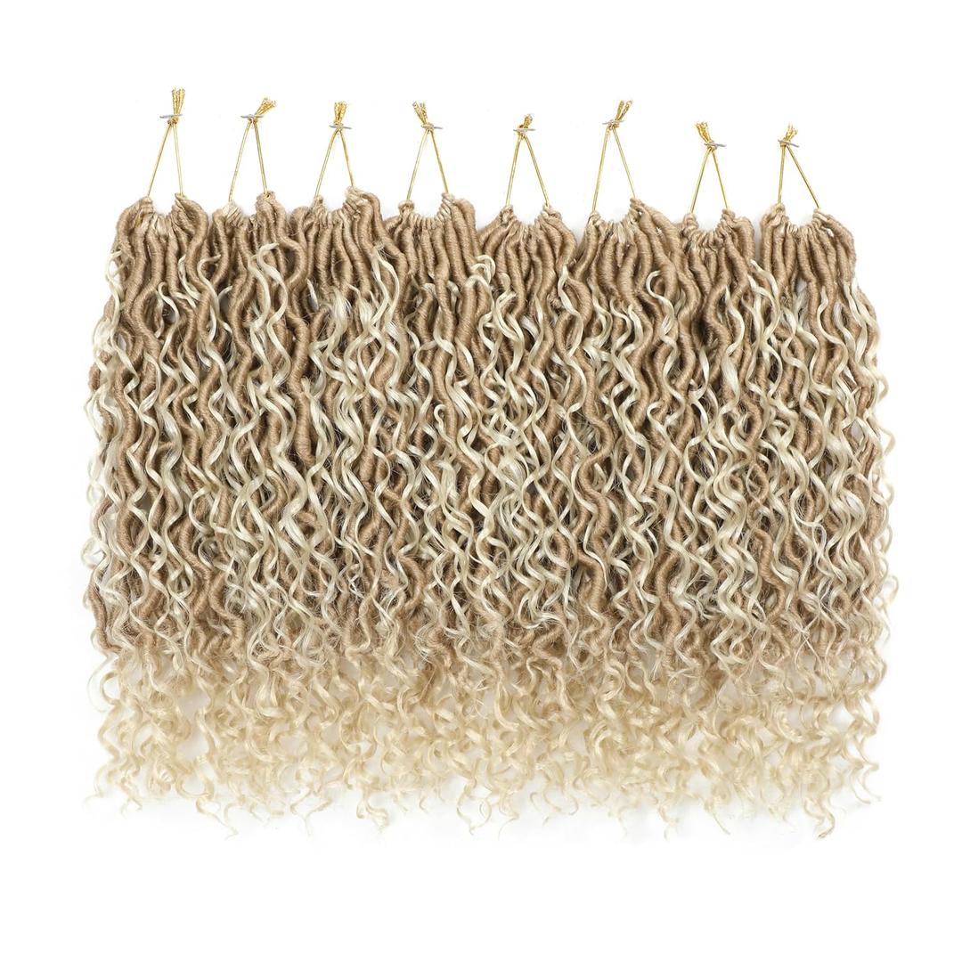 8 Packs Curly Boho Braids Faux Locs Crochet Hair, 14 Inch Goddess Locs Crochet Hair, Hippie Locs, Hair Extensions (14 Inch, 8 Packs, OT27/613#)