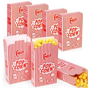 Dualshine 200 Pack Popcorn Boxes,1.25 oz Paper Popcorn Containers,Red and White Striped Close-Top Cardboard Pop Corners Bags Individual Servings for Theater Night Movie,Party,Christmas