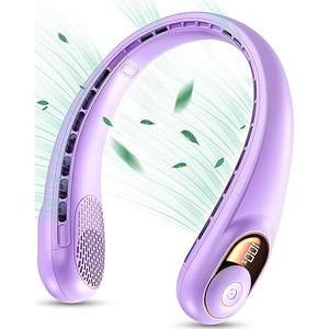 GULAKI Neck fan, Portable Fan with 5-17H Lifespan, 4000mAh Neck fan air conditioner with 3 Adjustable Speeds and 64 Cool Lights, Rechargeable Neck Fan, Hands-Free Cooling fan for Summer (Purple)