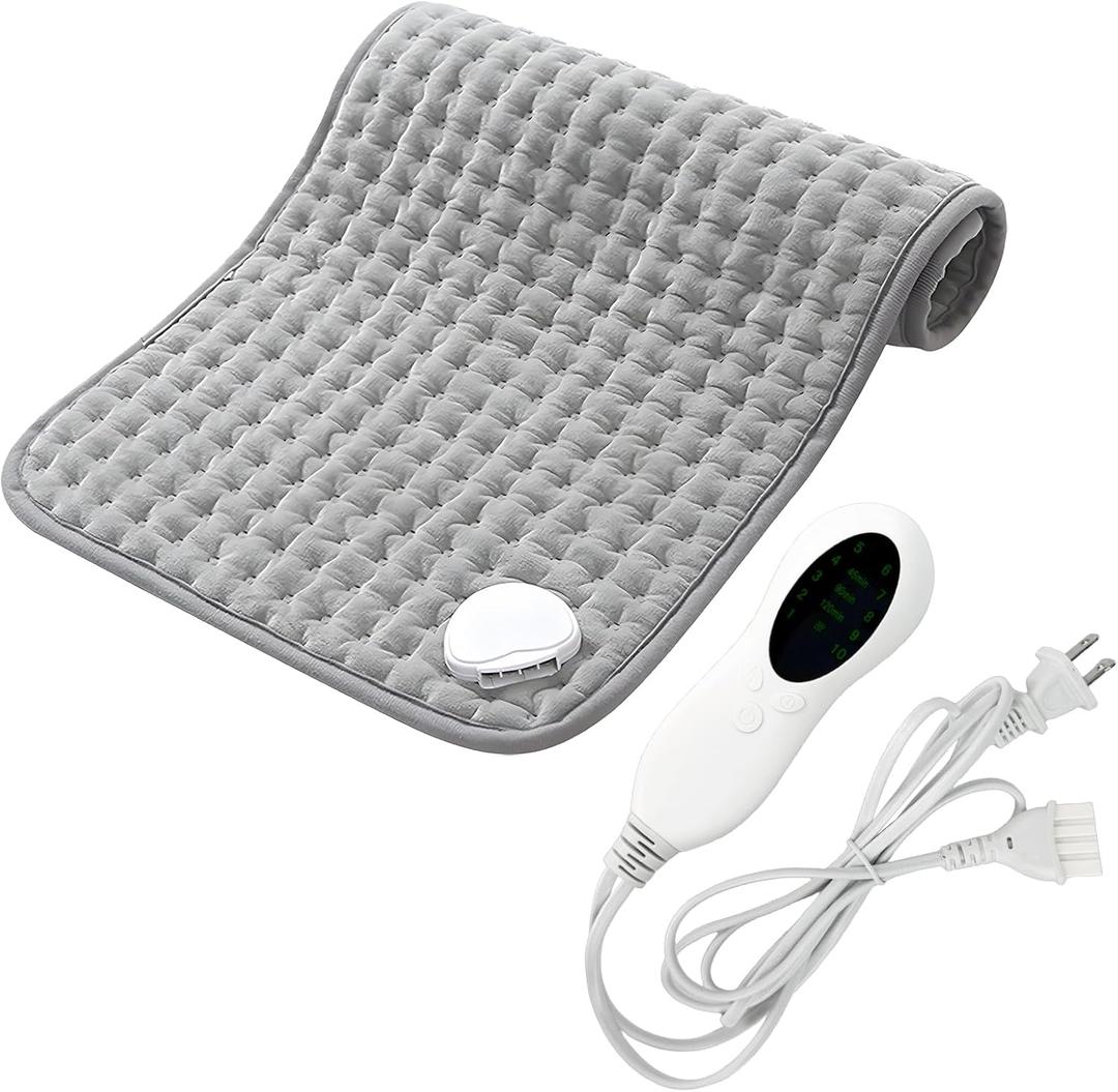 Electric Heating Pad, 16"x12" Heat Pad for Back Neck Shoulder Pain Relief, with 10 Heat Settings, Auto Shut Off, Machine Washable, US Plug (Gray)