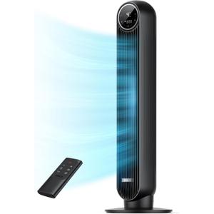 DREO Tower Fan for Bedroom, 2026 Upgraded DC Motor, 28ft/s High Velocity, 20dB Ultra Quiet Standing Fan, 8 Speeds 4 Modes, 90 Oscillating Bladeless Fan for Indoors, Floor Fans with Remote, Black