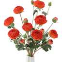 6Pcs Realistic Orange Silk Ranunculus Artificial Flowers Long Stems, 23.6" Tall Fake Flowers Faux Flowers Suit for Year-Round Home Decoration, Wedding, Bridal Bouquets, Office