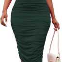 Women's Sexy One Shoulder Dresses Sleeveless Party Club Ruched Cocktail Wedding Guest Bodycon Midi Dress (Green), S