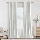 Guken White 100% Blackout Linen Curtains 40 Inch Wide by 96 Inch 2 Panels Set for Living Room Bedroom Back Tab Thermal Insulated Black Out Drapes Room Darkening Window Curtains