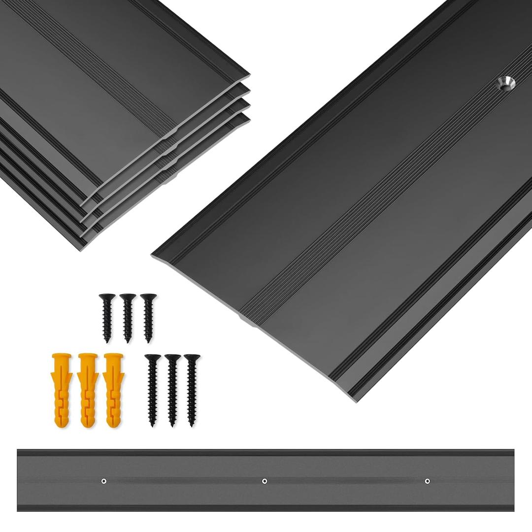 36" L x 4" W Aluminum Floor Transition Strip Metal Door Threshold, 0.1" H Flat Profile for Carpet Vinyl Wood Tile Concrete Flooring Gaps, Modern Doorway Protector Decoration(Black,5pcs)