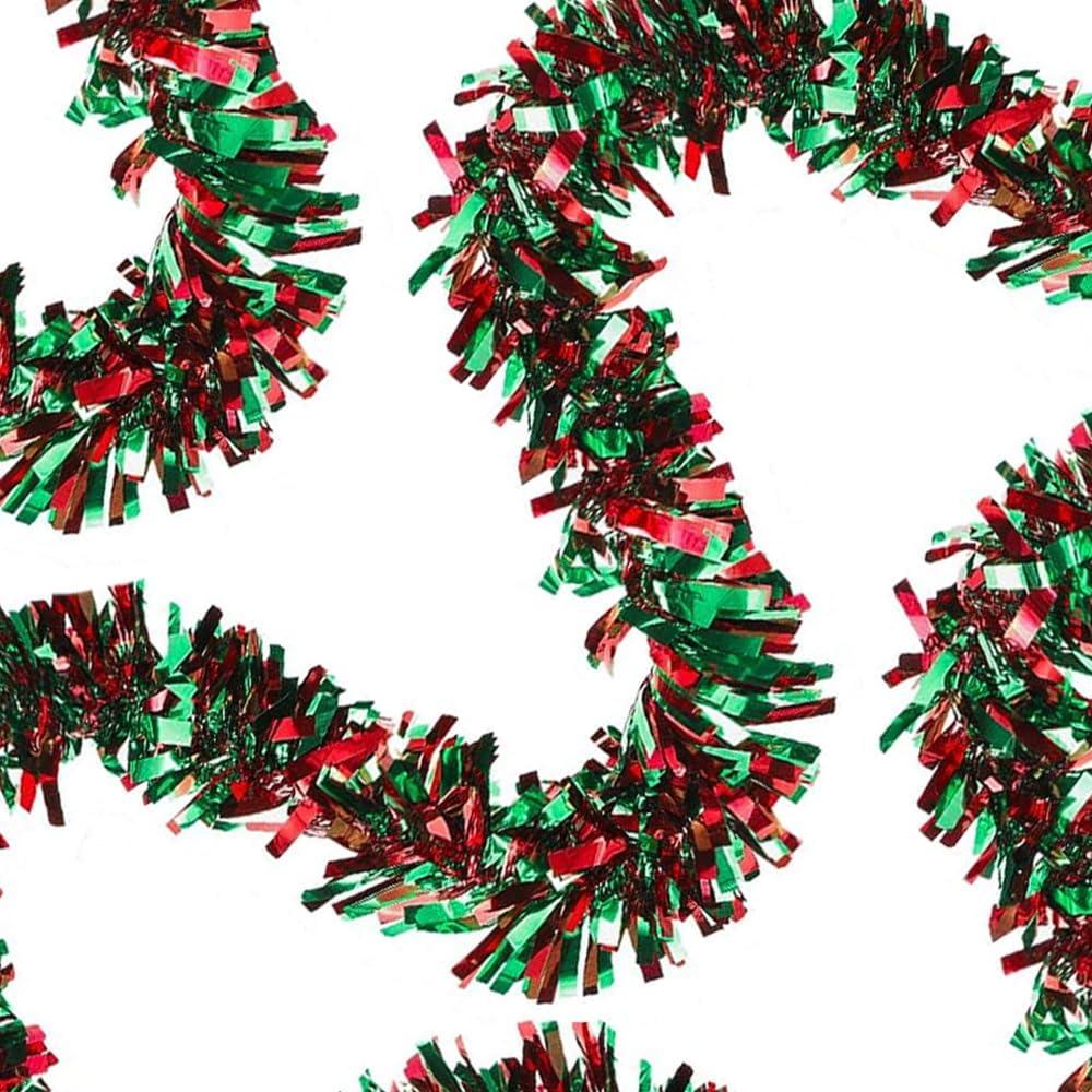 50Ft Christmas Tree Tinsel Garland Decorations, Red and Green Christmas Metallic Twist Garland Hanging Decorations for New Year Party Birthday Holiday Indoor Outdoor Supplies