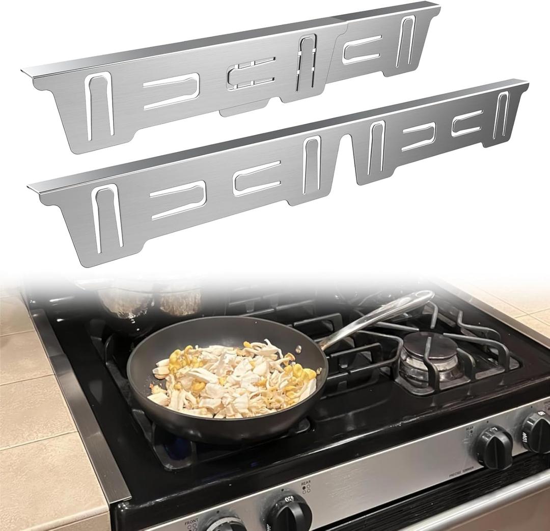 Stove Gap Covers Stainless Steel, Stove Gap Filler Between Stove and Counter, Stove Gap Guards and Range Trim Kit, Easy Retractable Length 13.8" to 27.6", Width 1", Heat-Resistant Stove Guard (2 Pack)