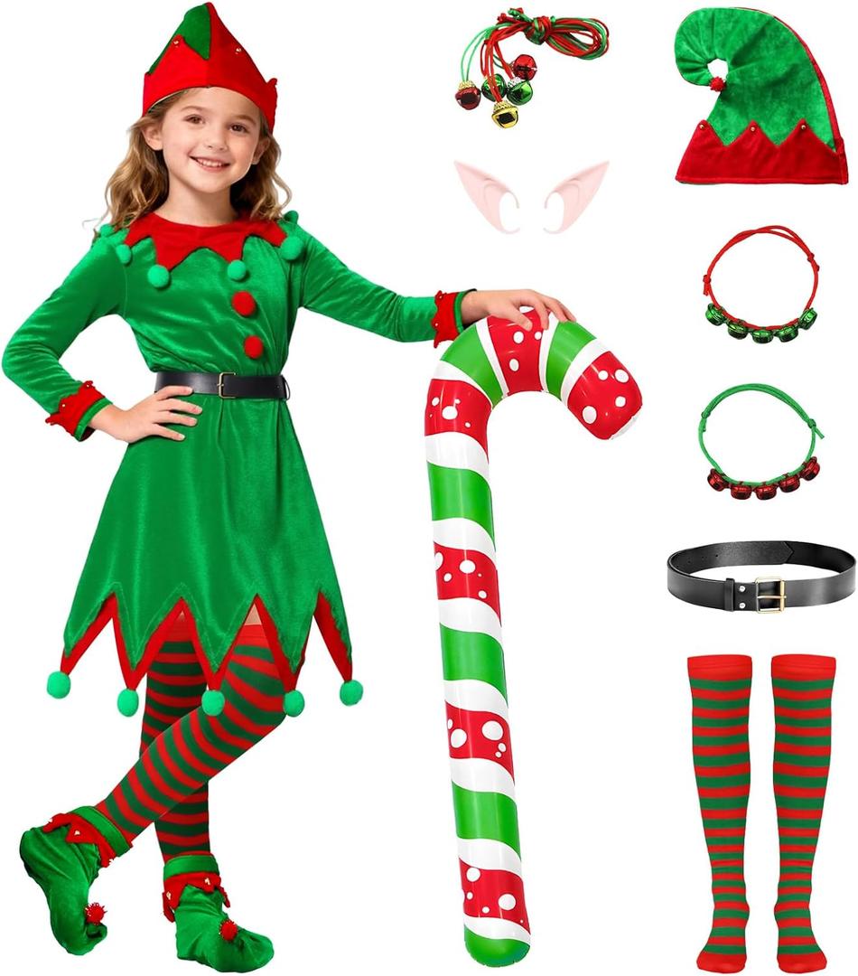 Elf costume for Christmas Green Elf Suit with ears hat Christmas Party Cosplay costume Fancy Dress Up (150)