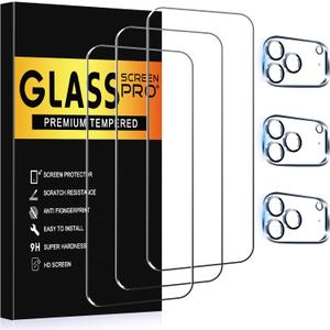 3+3 Pack Glass Screen Protector for iPhone 17 promax with Camera Lens Protector, 6.9 inch HD Clear Tempered Glass Film, Anti-Scratch, Bubble Free, Case-friendly