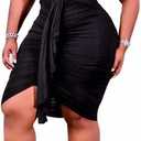 IyMoo Women's Sexy Plus Size Bodycon Sleeveless Drawstring Ruched Mini Club Dresses (Black), XL