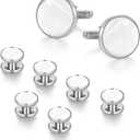 wynameleri Mens Classic Shirts Cufflink Studs, Mother-of-Pearl Tuxedo Shirt Button and Cuff Links Set, Formal Business Wedding Jewelry