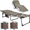 KingCamp Tanning Chair with Face Hole, Lounge Chairs Outdoor Folding Comfy Adjustable 5-Position Lay Flat Foldable Chaise Chaser Lounger for Outside Beach Patio Sun Bathing Pool, Beige