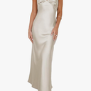 Phicia Summer Satin Spaghetti Strap V Neck Midi Dresses for Women Wedding Guest Elegant Flower Backless Cocktail Formal Dress, Size L