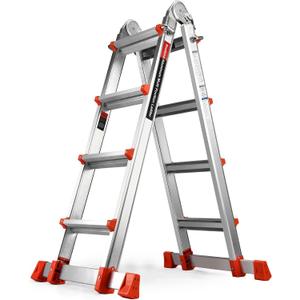 Soctone Ladder, A Frame Extension Ladder, Multi Position with Stabilizer Bar, 330 lbs Weight Rating Telescoping Ladder for Household or Outdoor Work, 14 Ft, Orange