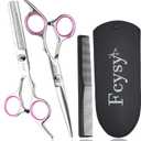 Hair Scissors Blending Shears Set, Fcysy Barber Shears Thinning Shears Kit, Hair Cut Set Professional Salon Haircutting Tools Hairdresser Scissors of Hairdressing Accessories (3 Pcs Pink)