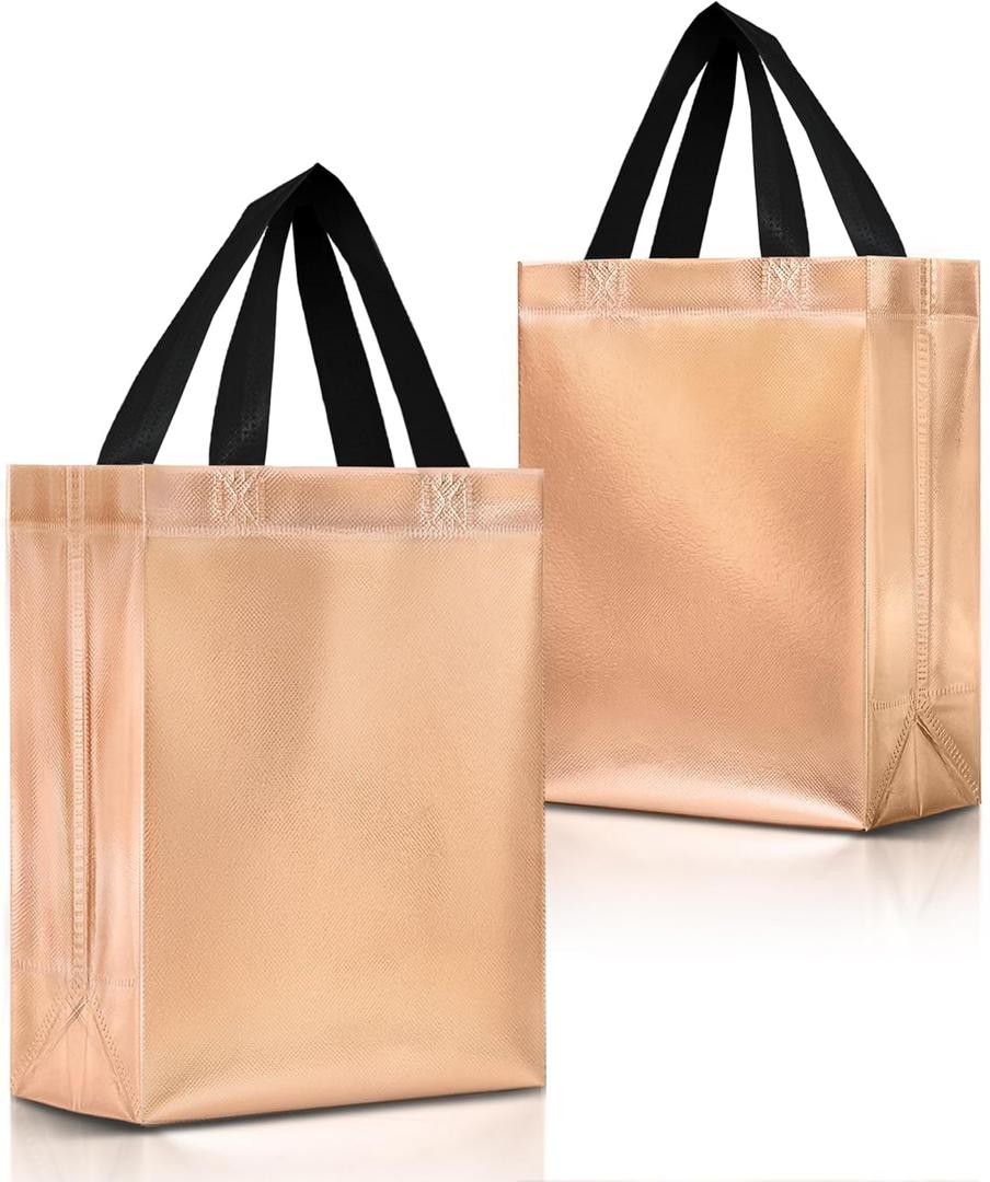 Nush Nush Rose Gold Gift Bags Set of 12 – Reusable Gift Bags With Handles Medium Size - Ideal for Bachelorette Party Favor, Birthday, Wedding, Birthday, Baby Shower, Return GIfts - 8W x 4D x 10H