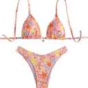 BEAUDRM Women's 2 Piece Graphic Bikini Sets Boho Triangle String Halter Swimsuit High Cut Bathing Suit (Light Pink) Small