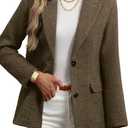 ELLEVEN Womens Wool Blend Tweed Warm Blazers Herringbone Business Casual Fall Winter Oversize Suit Jacket (XX-Large, Brown)