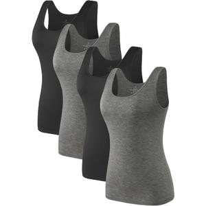 Air Curvey 4 Pack Tank Top for Women Basic Undershirt Tanks Sleeveless Casual Shirts Soft Seamless Layering Tops (Black, L)