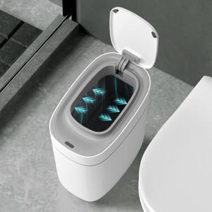 ELPHECO Slim Bathroom Trash Can with Lid, 2.5 Gallon Automatic Adsorption Garbage Can, Narrow Sensor Trash Bin, Slim Waterproof Garbage Can, Smart Waste Bin for Narrow Space (Bag Self-Absorbing) (White Absorption)