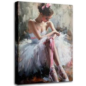 Pink Ballerina Girl Canvas Wall Art Ballet Lover Wall Decor Picture, 16"L x 12"W