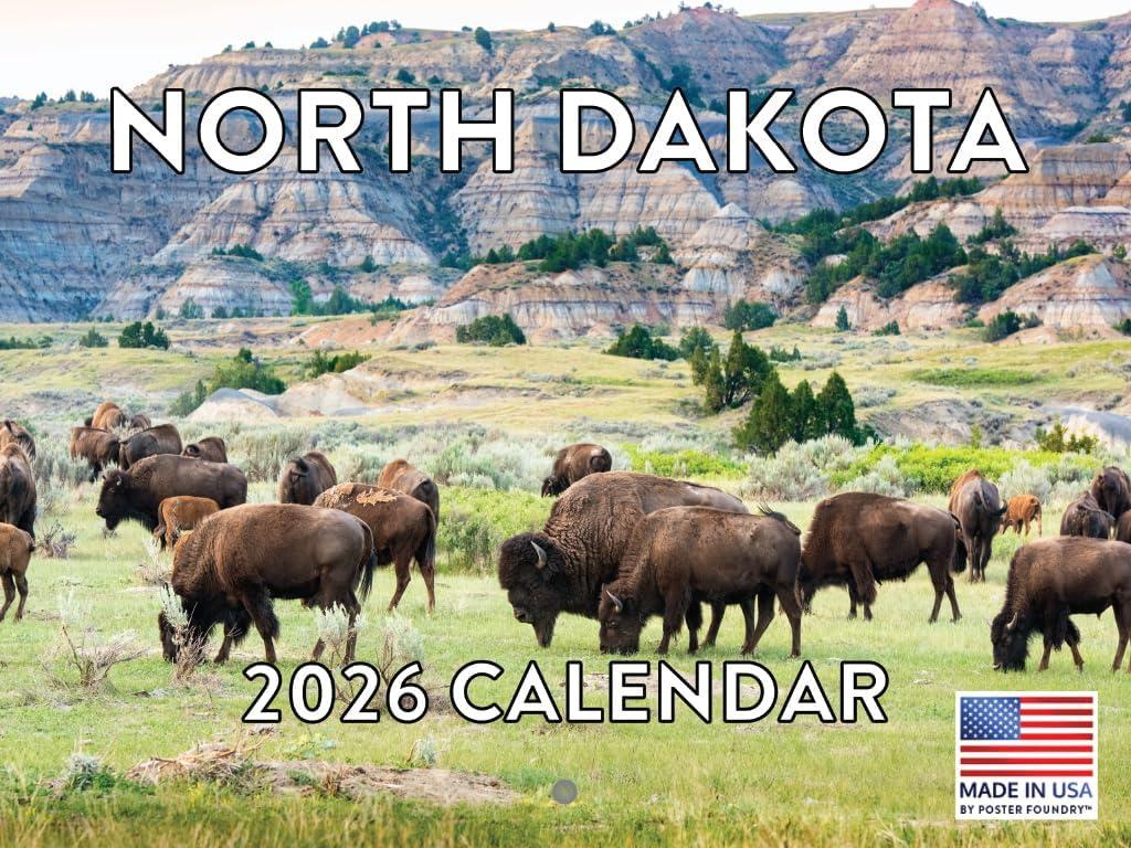 North Dakota Calendar 2026 Wall 12 Month Monthly ND Scenic Souvenirs Themed Gifts | American Made In The USA