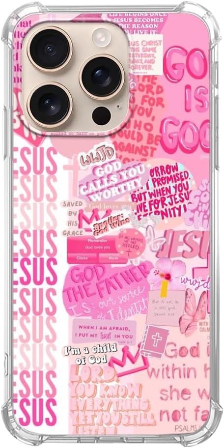 Pink Christian Aesthetic Phone Case Compatible with iPhone 16 Pro, Bibilical Affirmation Quotes Phone Case for iPhone 16 Pro, Trendy TPU Bumper Cover Case