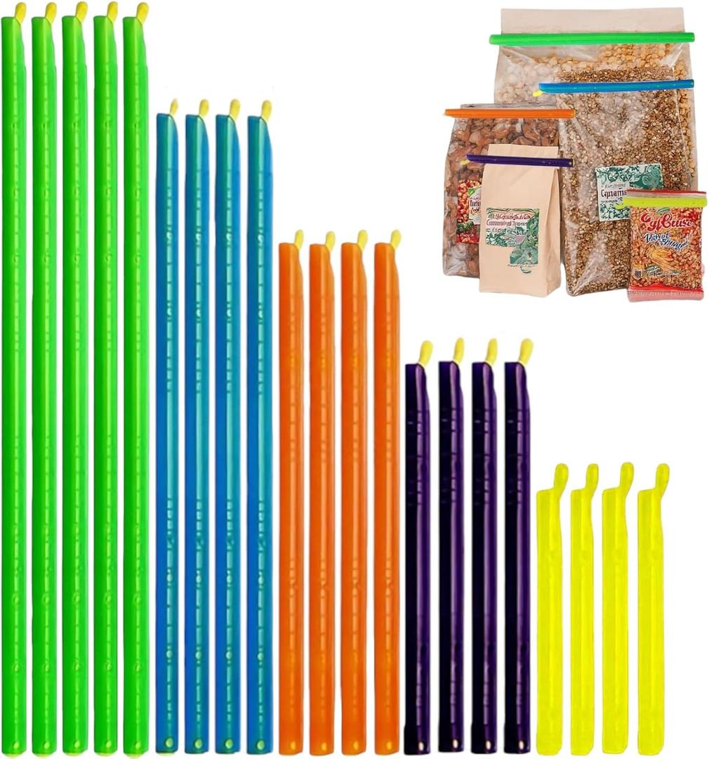 21-Sticks Bag Sealer Stick, 5 Diffrent Sizes, Chip Clips, Stay Fresh Bag Sealer Sticks, Keeps Food Bags Airtight Watertight & Food Fresh Longer