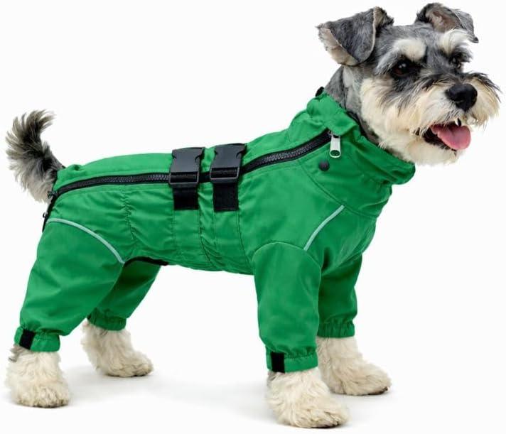 Lovelonglong Waterproof Dog Raincoat  4-Leg Full Body Dog Rain Suit with Reflective Strips & Leash Opening, Outdoor Dog Jacket for Rainy Weather (L (back 15"), Green)