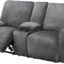 ULTICOR Reclining Loveseat with Middle Console Slipcover, 8-Piece Velvet Stretch Sofa Covers, 2 seat Loveseat Recliner Cover, Thick, Soft, Washable (Dark Grey)
