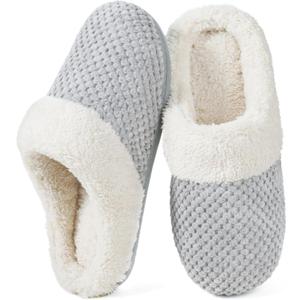 ULTRAIDEAS Women's Warm Winter House Shoes Slippers Memory Foam with Comfy Fleece, Fuzzy Slip-on Indoor Outdoor (8.5, Cloud Grey)
