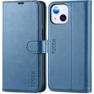 TUCCH Wallet Case for iPhone 13 5G, RFID Blocking Card Slot Holder [TPU Interior Protective Case], Magnetic Folio PU Leather Stand Flip Cover Compatible with iPhone 13 6.1" 2021, Lake Blue