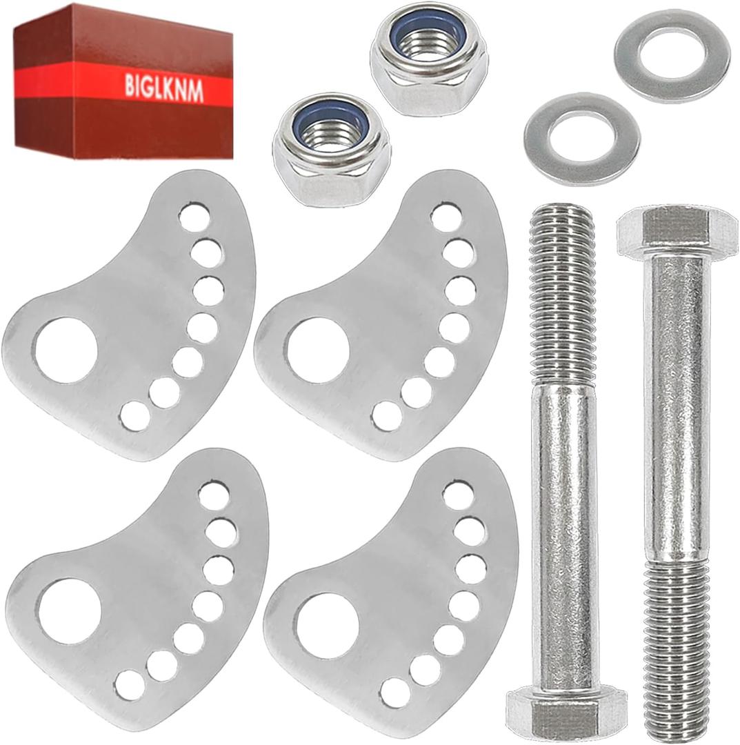 2 Pack 304 Stainless Steel Caster/Camber Bolt Kit Fit for Chevy Silverado GMC Sierra 1500 2500 3500 2WD 4WD 1999-2019 Arm Alignment Cams Plate with Heavy Duty Bolts Washers Nuts Kit