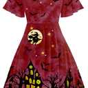 AOBUTE Women Halloween Dress Lace Flutter Sleeve A-Line Party Dresses (Castle Witch Red, XXL)