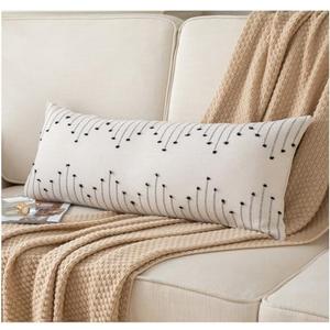 Boho Lumbar Pillow Cover 14x36 Long Pack of 1 Decorative Pillows Bed, Beige with Black Body Throw Pillow Covers, for Modern Farmhouse Sofa Bedroom Living Room Home Decor Couch Pillowcase