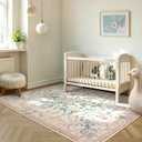 Morebes Pink Floral 8x10 Washable Rug for Living Room, Cute Large Area Rugs for Girls Bedroom Non Slip, Soft Low Pile Indoor Carpet for Nursery Playroom Kids Dining (Pink 8'x10')