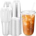 Ziliny 50 Pack 18 oz Clear Plastic Cups with Sip Lids & Straws, Disposable Pet Crystal Iced Coffee Cups with Lids for Coffee Smoothie, Milkshake, Cold Drinks