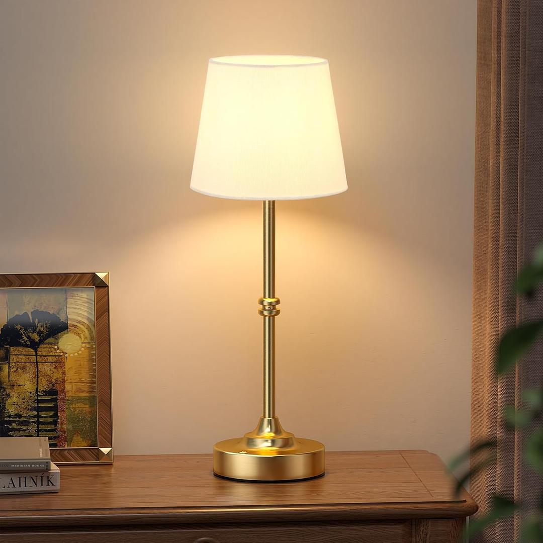 Kakanuo Rechargeable Cordless Table Lamp Gold - 1 Pack Brass 4000mAh Battery Operated Lamp, 3000K Warm Light, Touch Control Stepless Dimming, for Bedside, Dining Table, Home Decor
