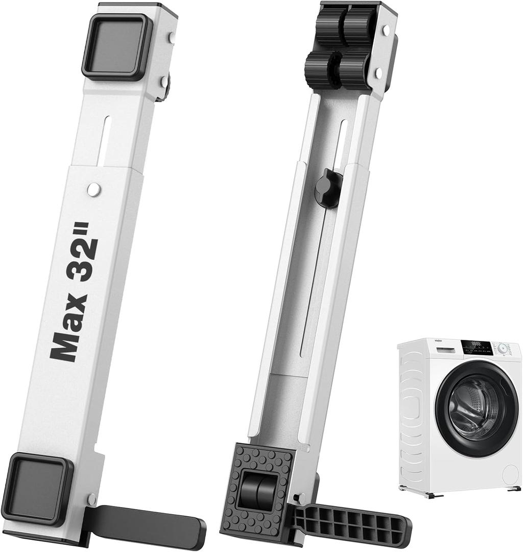 Appliance Slider Heavy Duty with Wheels, Adjustable Appliance Roller Base Max 32", Lockable Furniture Mover for Hardwood Floors, Easy Move for Refrigerator, Dryer, Dishwasher, Washing Machine (White)