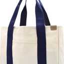 TeeYee 16oz Canvas Tote Bag Casual Multi pockets Handbags Large Capacity Shopping Shoulder Bag with Pocket Bags Work Purses (134blueL, Large)