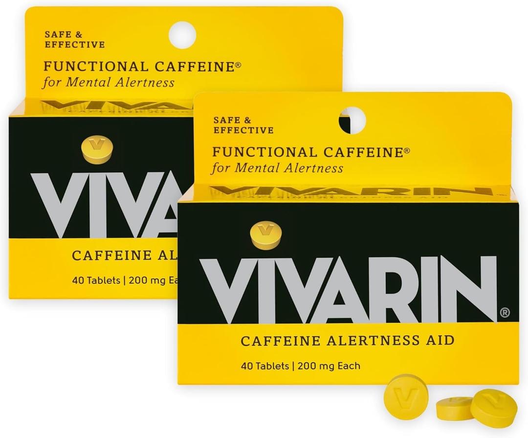 Vivarin, Caffeine Pills, 200mg Caffeine per Dose, Safely and Effectively Helps You Stay Awake, No Sugar, Calories or Hidden Ingredients, Energy Supplement, 40 Tablets - 2 Count