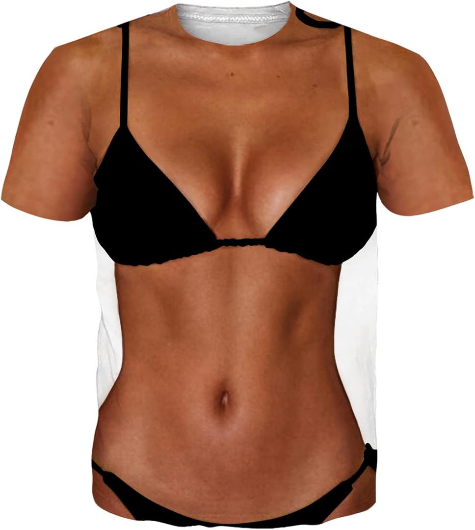 Goodstoworld Unisex 3D Fake Abs T Shirts Shredded Chest Printed Short Sleeve Costume Novelty Tees Shirt (XL)