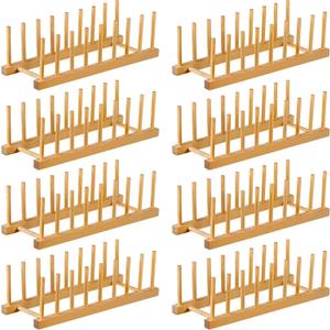Thenshop 8 Pcs Wooden Plate Rack Organizer for Cabinet, 8 Slots Plate Drying Rack, Dish Organizer Holder, Pot Lid Stand, for Bowl Cup Cutting Board Kitchen Storage