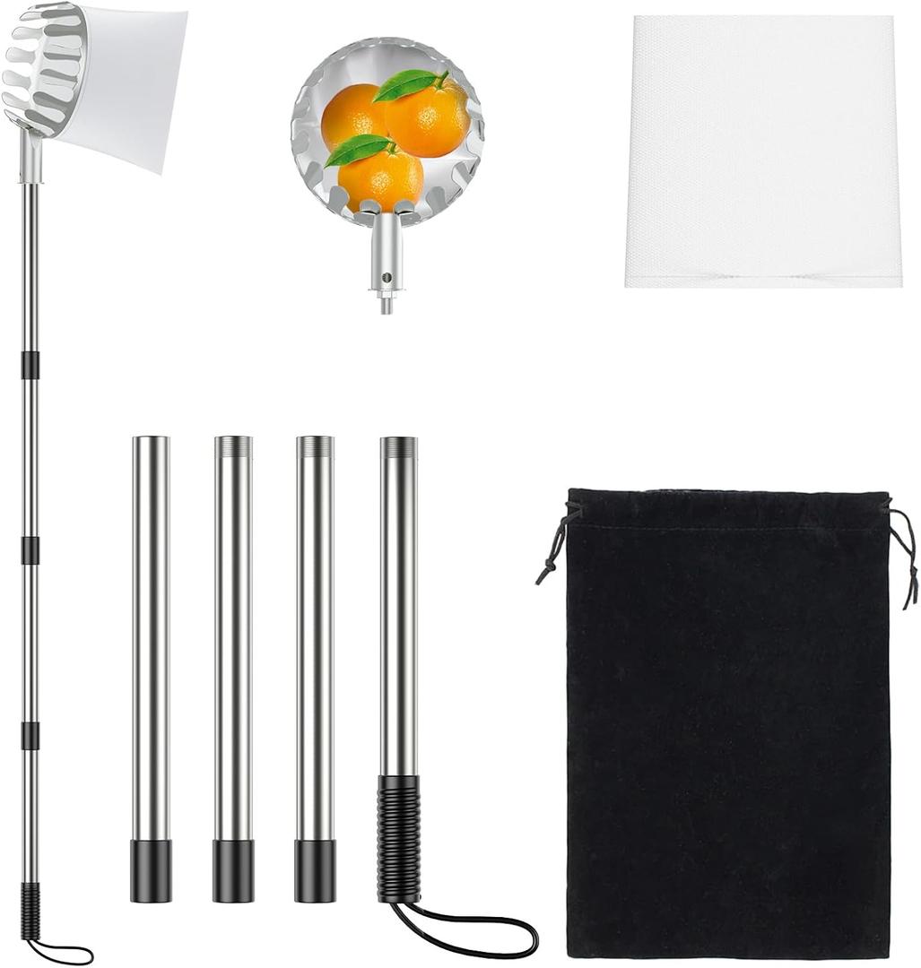 Fruit Picker Pole with Basket, 5.5 FT Adjustable Pole with Soft Bag for Apple, Pear, Lemon, Orange, Apricot, Mango, Limes, Nectarines, Grapefruit, Plums, Cherry, Persimmons Tree Picker