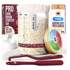 Superbaking Sourdough Starter Jar, Beginner Sourdough Starter Kit, 34oz Wide Mouth Sour Dough Glass Jar with Guides & Recipes, Sourdough Bread Baking Supplies, Sourdough Container Crock