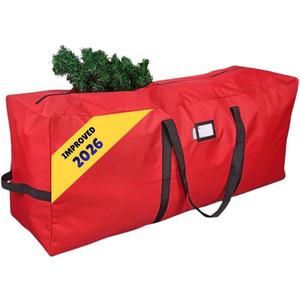 Primode Heavy Duty Christmas Tree Storage Bag | Fits Up to 7-8 Ft. Disassembled Holiday Tree | 50 x 15 x 20 Tree Storage Container | Durable 600D Oxford Material | Xmas Storage Box (Red)