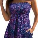 Yonique Bandeau Tankini with Shorts - Strapless Two Piece Swimsuit with Pockets Flowy Bathing Suit 2026 Swimwear (XL)