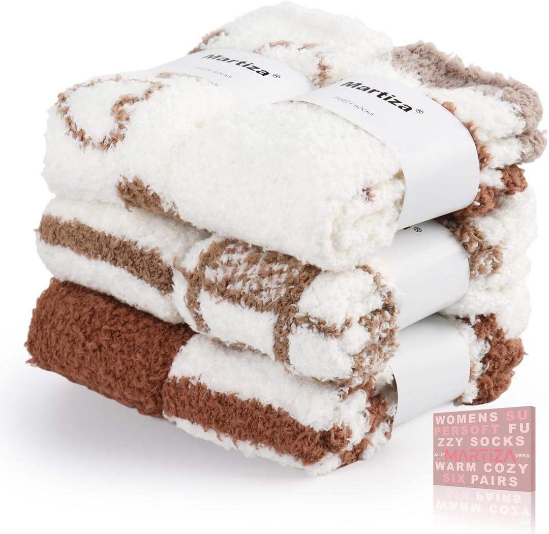 MARTIZA Womens Fuzzy Socks,6 Pairs Cozy Plush Fluffy Slipper Warm Soft Sleep Socks for Women Men Valentine's Day Gifts